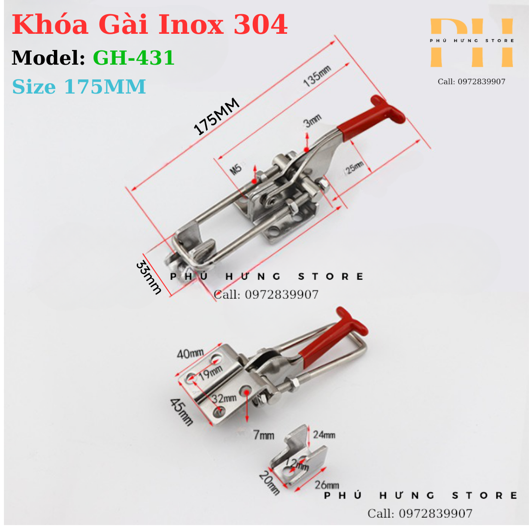 Khóa Gài sập nhanh GH-431 inox 304