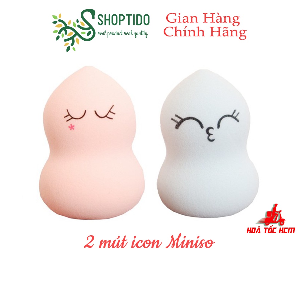 Combo 2 Bông Mút Trang Điểm Hồ Lô Miniso Có Hình Mặt Cười Ngộ Nghĩnh Dễ Thương