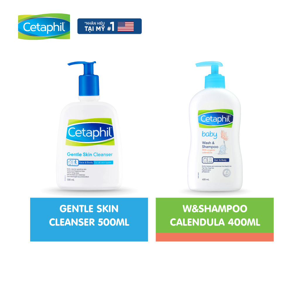 Bộ Sản Phẩm Mẹ Bé Gồm Sữa Rửa Mặt Cetaphhil Gentle Skin Cleanser 500Ml + Sữa Tắm Gội Cetaphil Baby Calendula W&S 400Ml