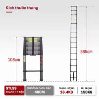 Thang rút đơn thép carbon 2.6M - 5.8M FUJIHOME thang rút xếp gọn chữ I chịu lực cao đa năng an toàn telescopic ladder