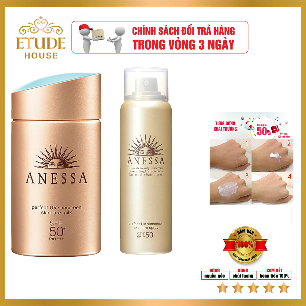 Kem và xịt chống nắng ANESSA SPF50+/PA++++.Công nghệ chống nắng 360° ngăn chặn tác hại của tia UV