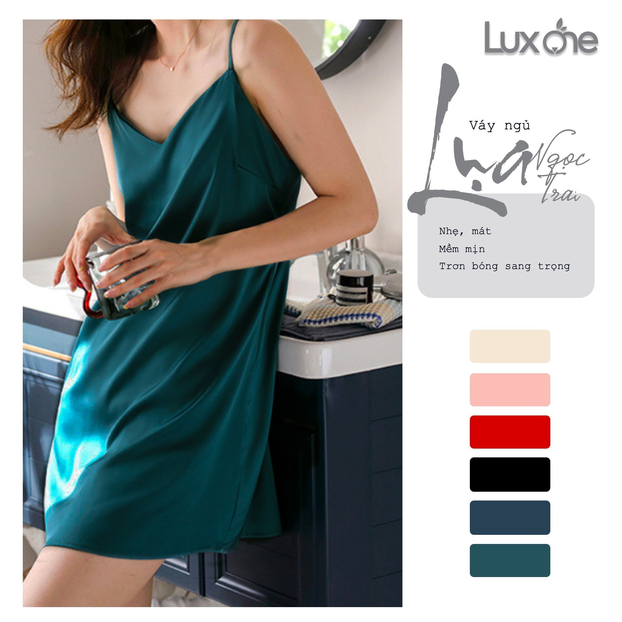 Váy ngủ 2 dây lụa cao cấp thương hiệu LuxOne mịn mát thích hợp mặc nhà