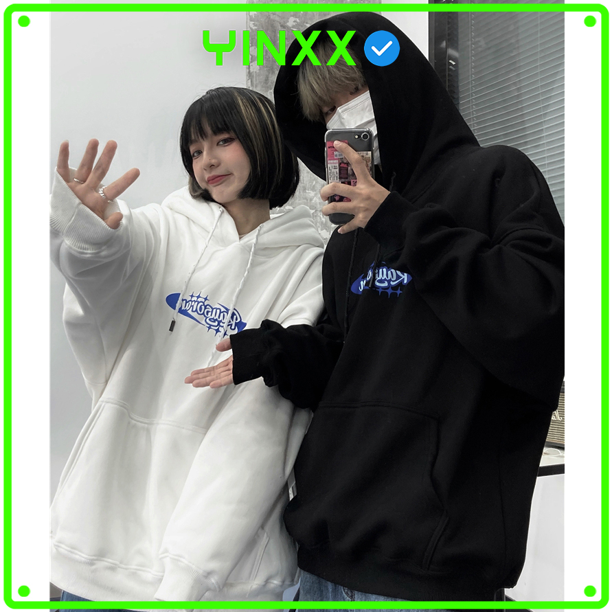 Áo hoodie nam nữ form rộng Yinxx áo hoodie cặp đôi nỉ bông màu đen - trắng HD11