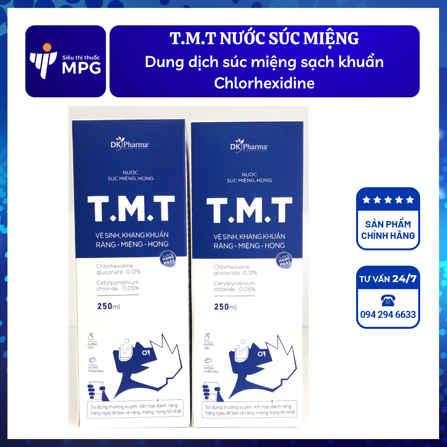 Nước Súc Miệng Tmt [Dkpharma] Sạch Khuẩn Hầu Họng Giảm Hôi Miệng Bảo Vệ Răng Lợi ( Chai 250Ml) Chlorhexidine Gluconate 0.12% Cetylpyridini - Um Chloride 0.05%