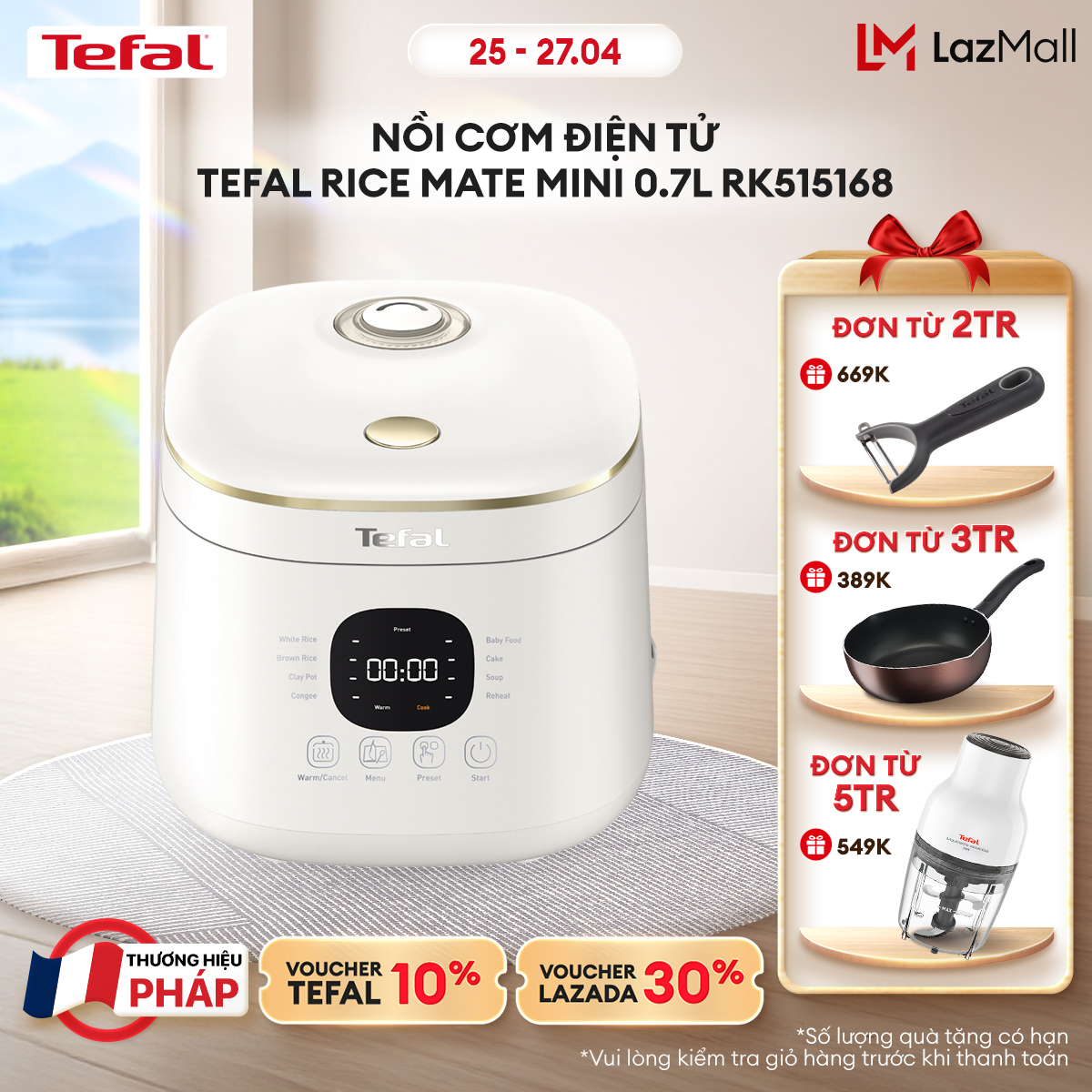 [NHẬP MÃ TEFALOFF30T4 GIẢM 30%] Nồi cơm điện tử Mini Tefal Rice Mate RK515168 - 0.7L