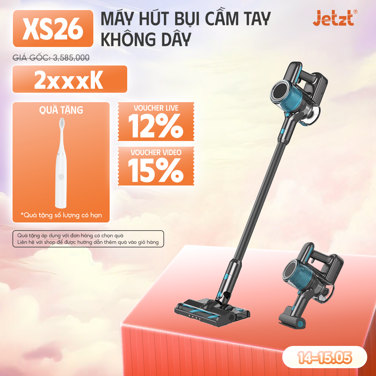 Máy hút bụi cầm tay không dây JETZT XS26 - Thiết kế nhỏ gọn, hiệu suất cao