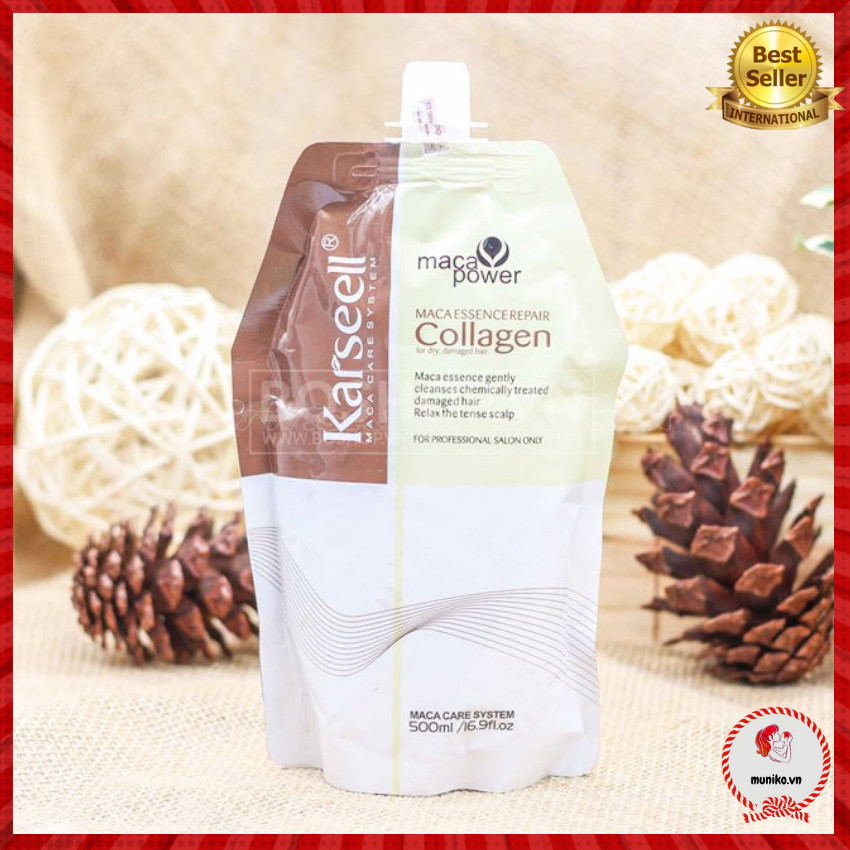 Kem ủ tóc Karseell Maca Power Collagen 500ml phục hồi hư tổn Hấp ủ tóc thẳng mượt bổ xung collagen LOẠI 1 CÓ TEM UT09