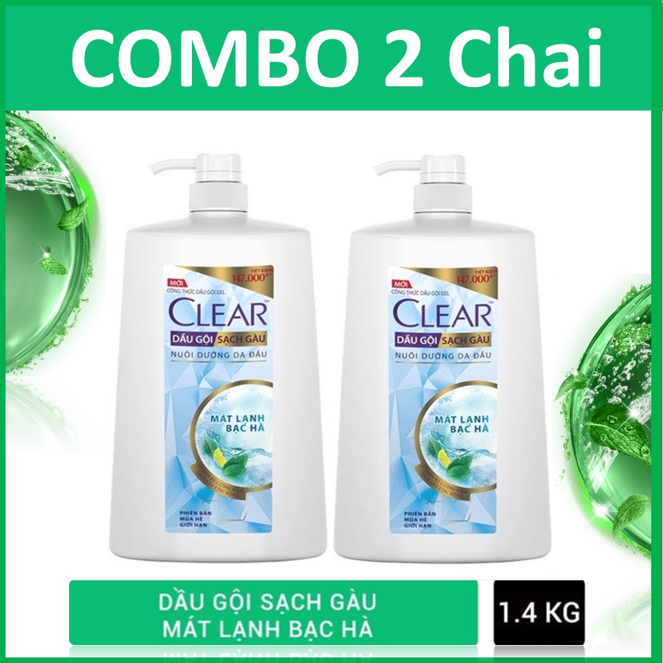 Combo 2 Chai Dầu Gội Clear Bạc Hà 1400G