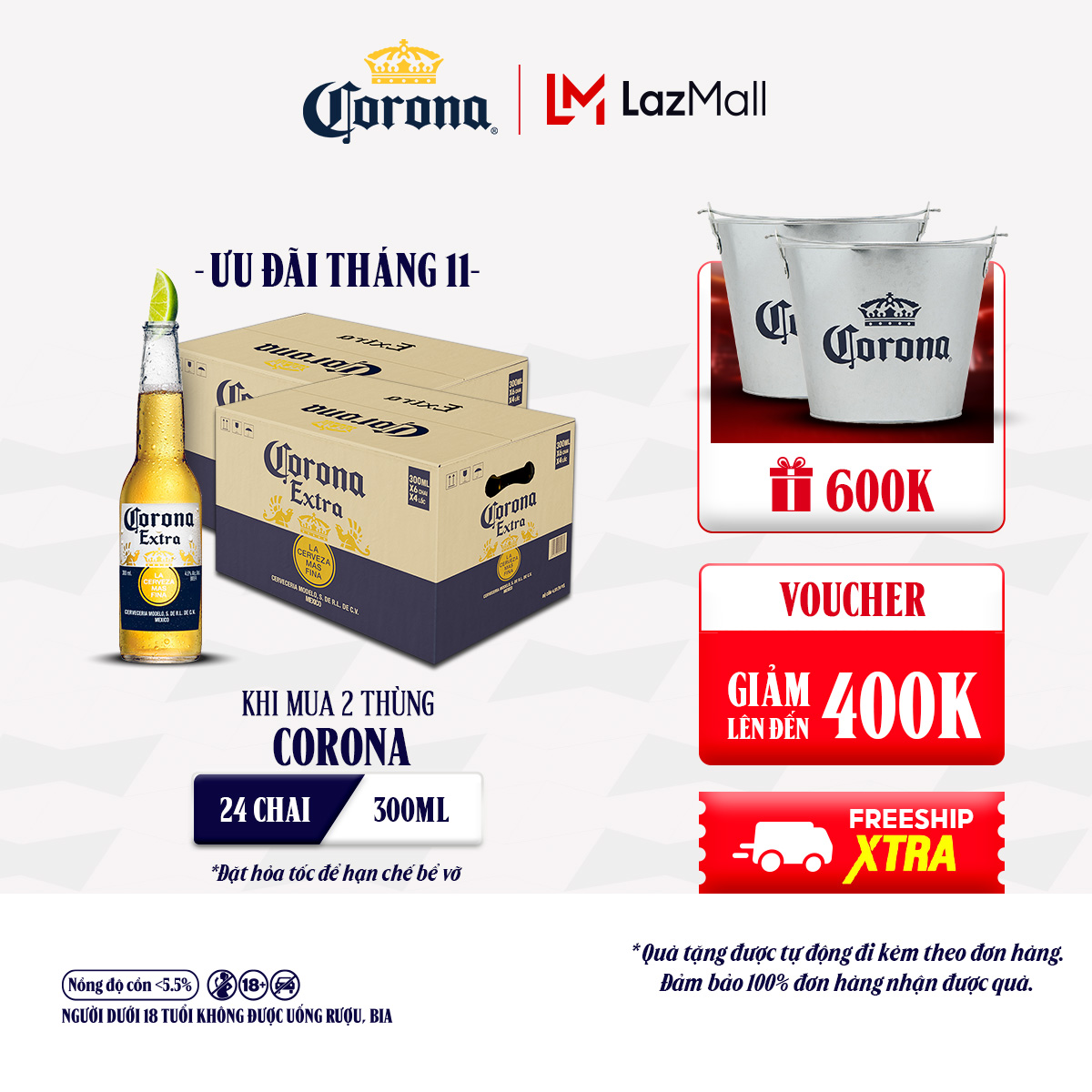Combo 2 Thùng 24 Chai Bia Corona Extra Nhập Khẩu (300ml/chai)