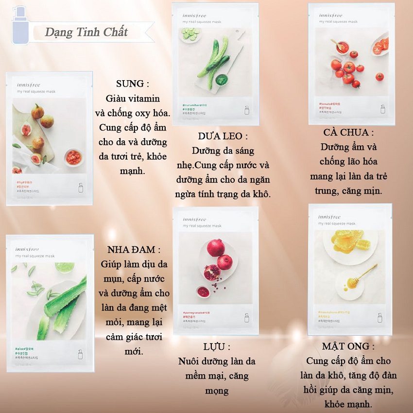 Mặt Nạ Giấy Innisfree My Real Squeeze Mask Đủ 18 Vị Mặt Nạ Đủ Các Vị Cho Tất Cả Các Loại Da Mỗi Ngày Sử Dụng 1 Vị Cho Cuộc Sống Thêm Tươi Mới