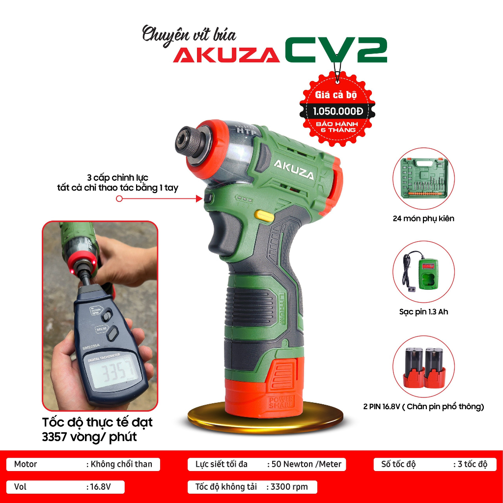 Máy chuyên vít 16.8V Akuza CV2