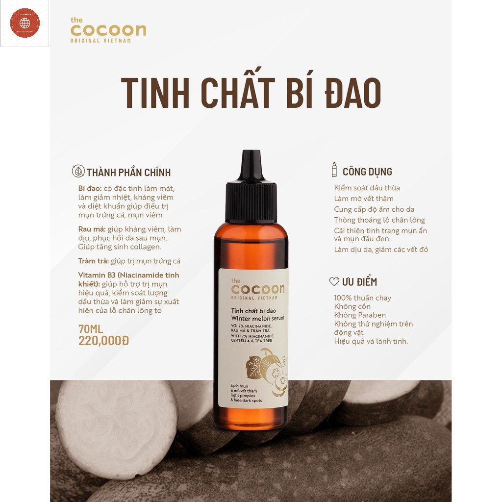 Tinh Chất Bí Đao Cocoon 70Ml Cải Thiện Tình Trạng Mụn Ẩn Và Mụn Đầu Đen Làm Thông Thoáng Lỗ Chân Lông Giảm Các Vết Đỏ