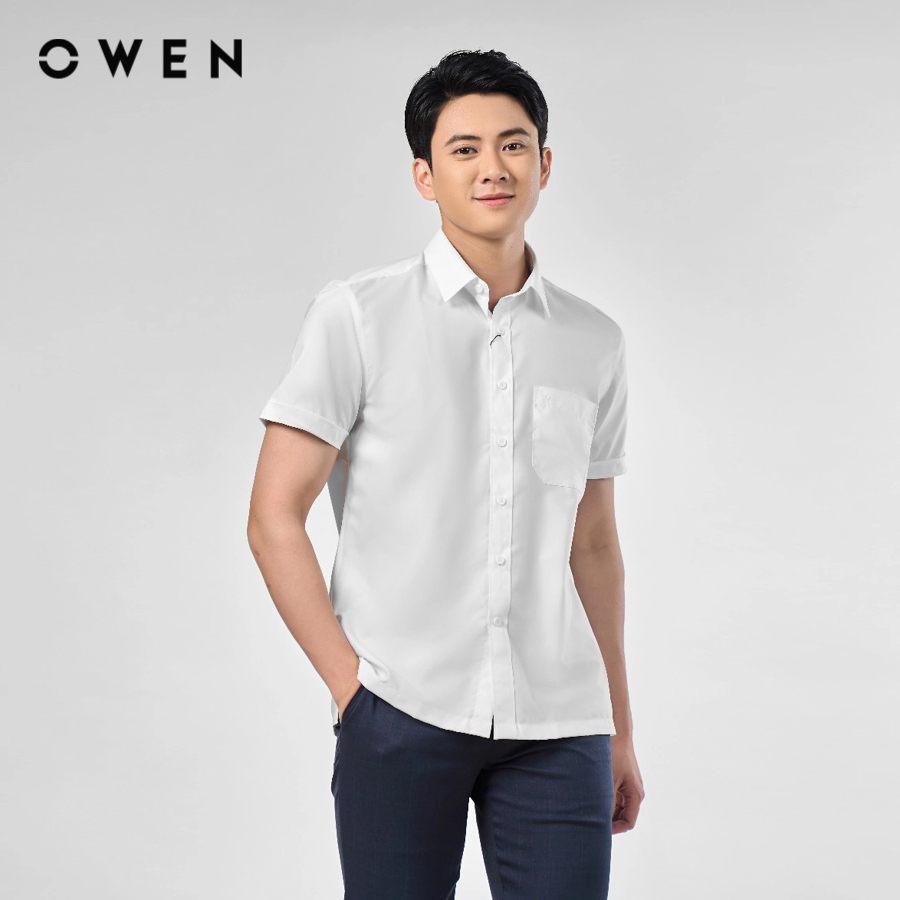 OWEN - Áo sơ mi ngắn tay Body Fit AB240315NT màu Trắng chất liệu Modal