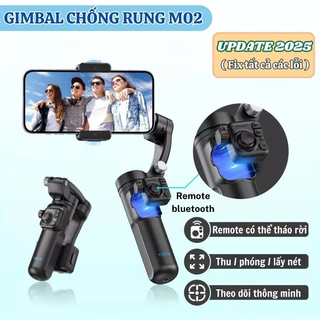 Gimbal điện thoại chống rung chính hãng TOKQI M02 Tay cầm gimbal 360 nâng cấp 2025