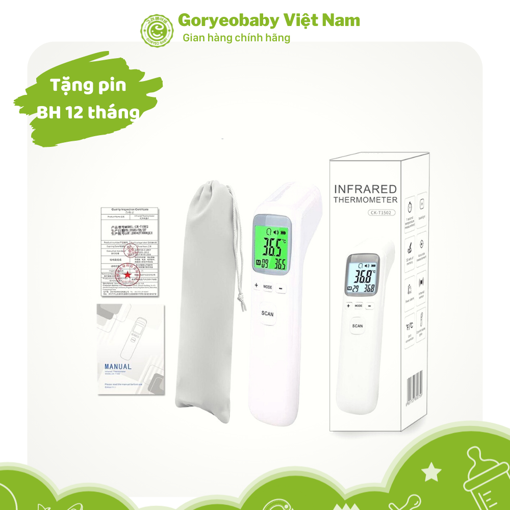[Bảo Hành 12 Tháng ] Nhiệt Kế Điện Tử Hồng Ngoại Đa Năng Đo Trán Ck1502 Đo Nhanh Chính Xác - Tặng Kèm Pin - Goryeobaby Việt Nam