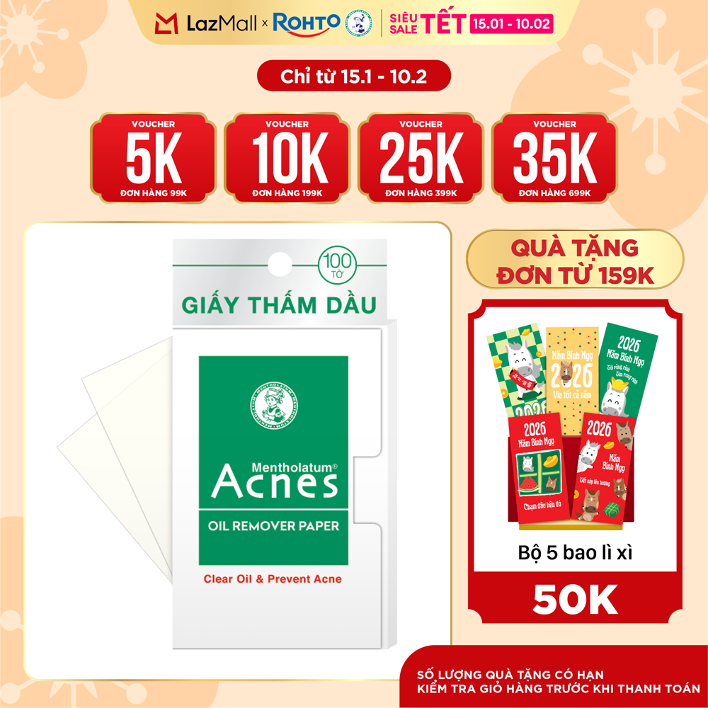 Giấy thấm dầu kiểm soát nhờn ngừa mụn Acnes Oil Remover Paper 100 tờ