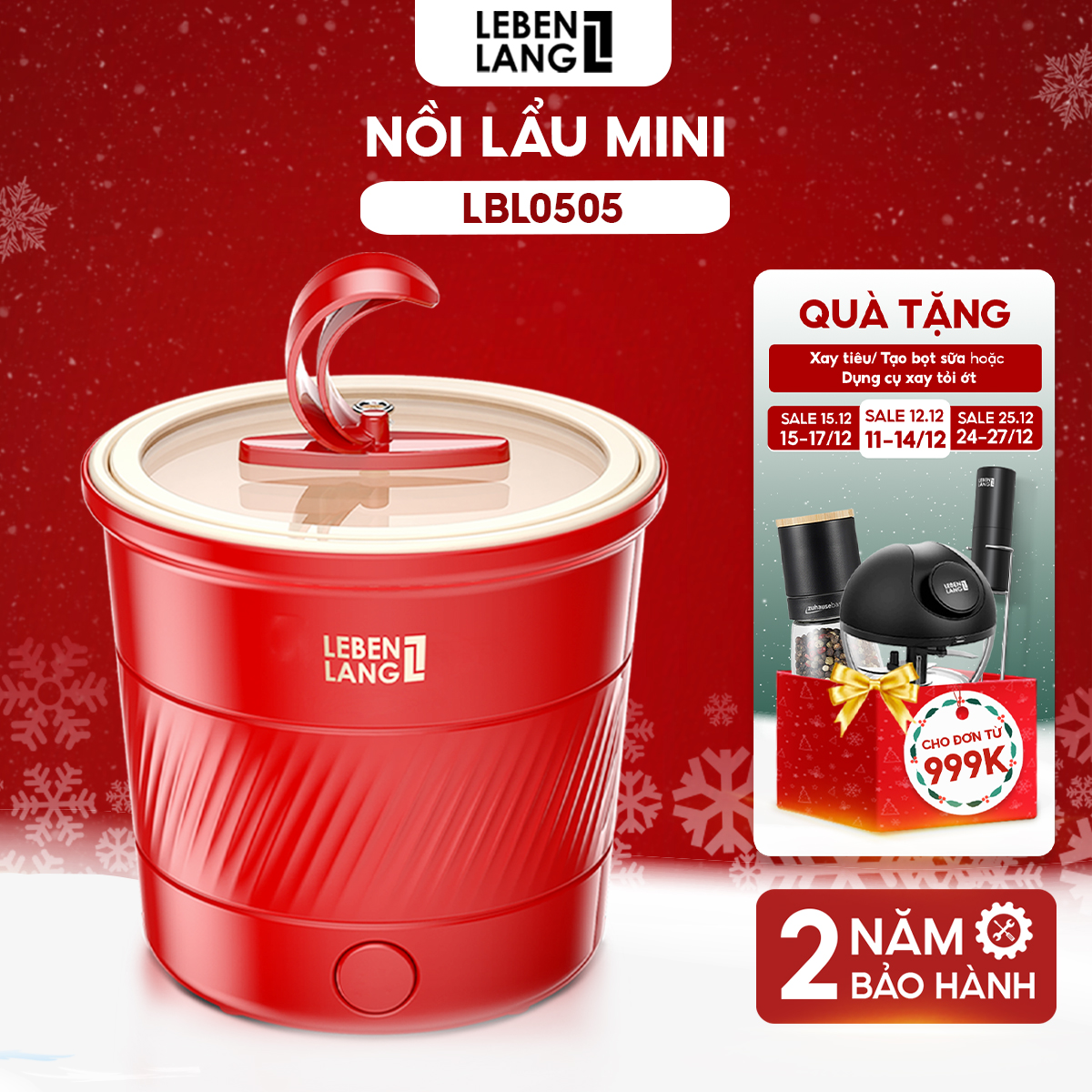 Nồi lẩu điện mini đa năng Lebenlang LBEC0808 1500ml bảo hành 2 năm - hàng chính hãng