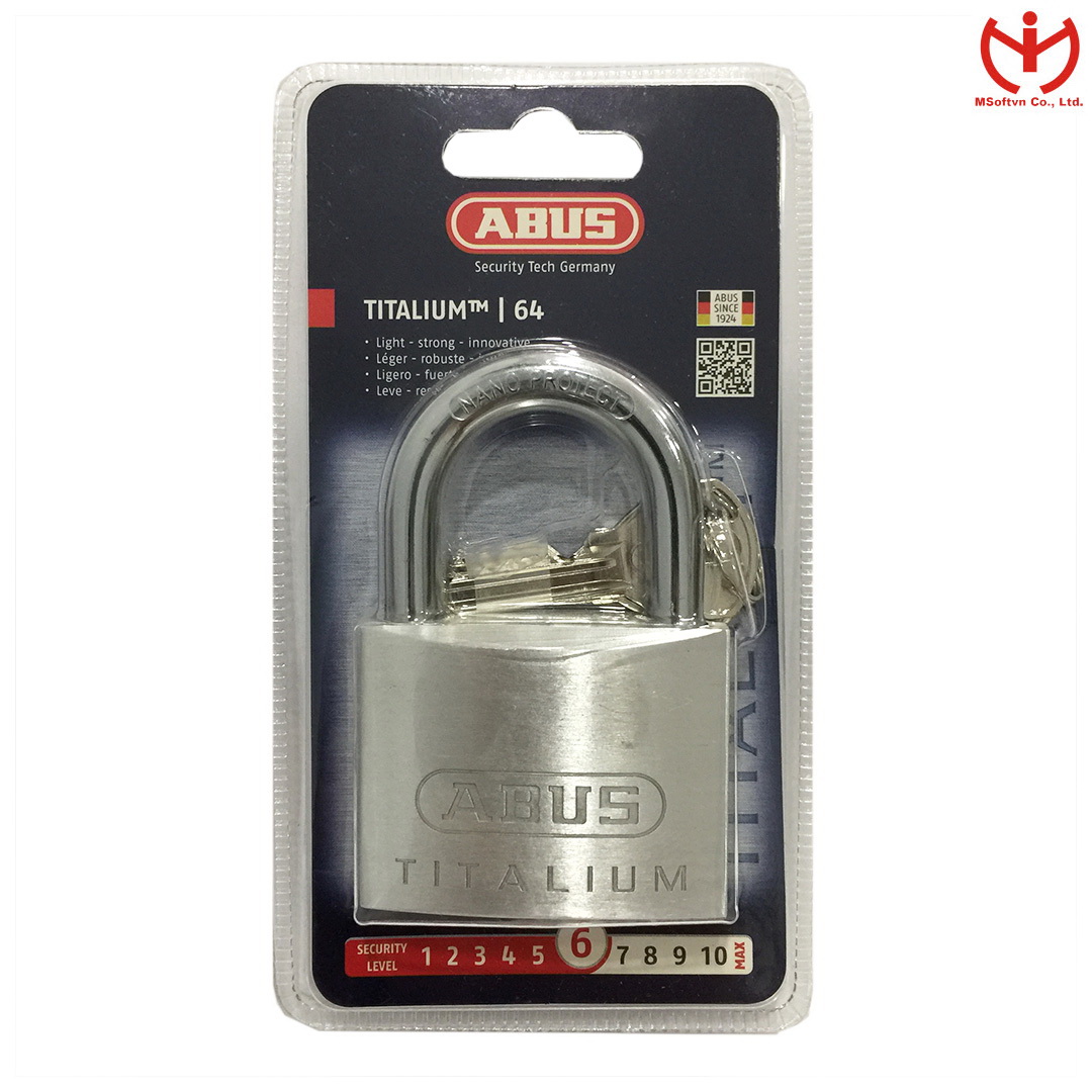 Ổ Khóa ABUS 64TI/60 Thân TITALIUM Rộng 60mm Càng 10mm Chìa Răng Cưa - MSOFT