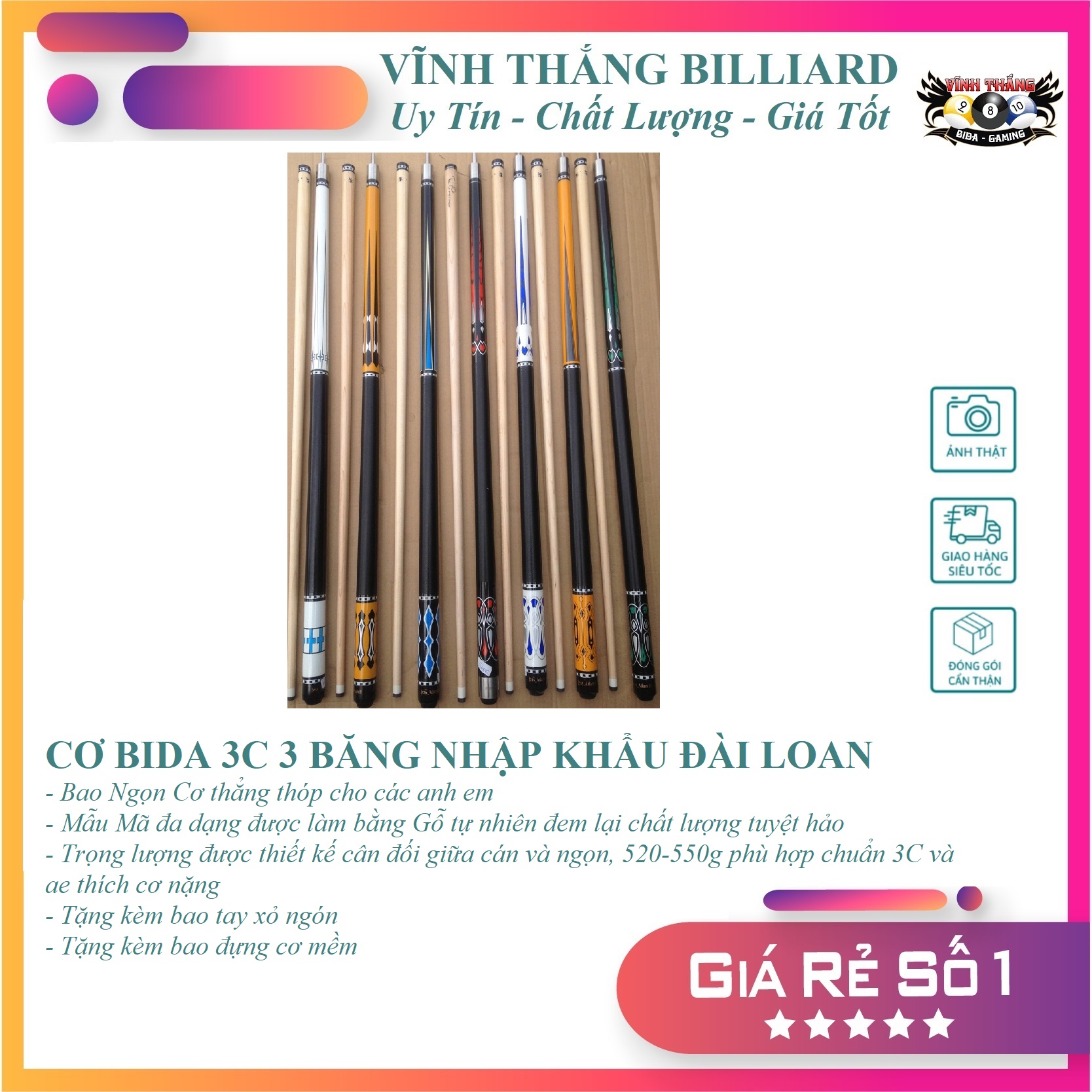 Cơ Bida 3 Băng 3C Đài Loan Giá Rẻ - Dành Cho CLB | Anh Em Mới Tập Chơi