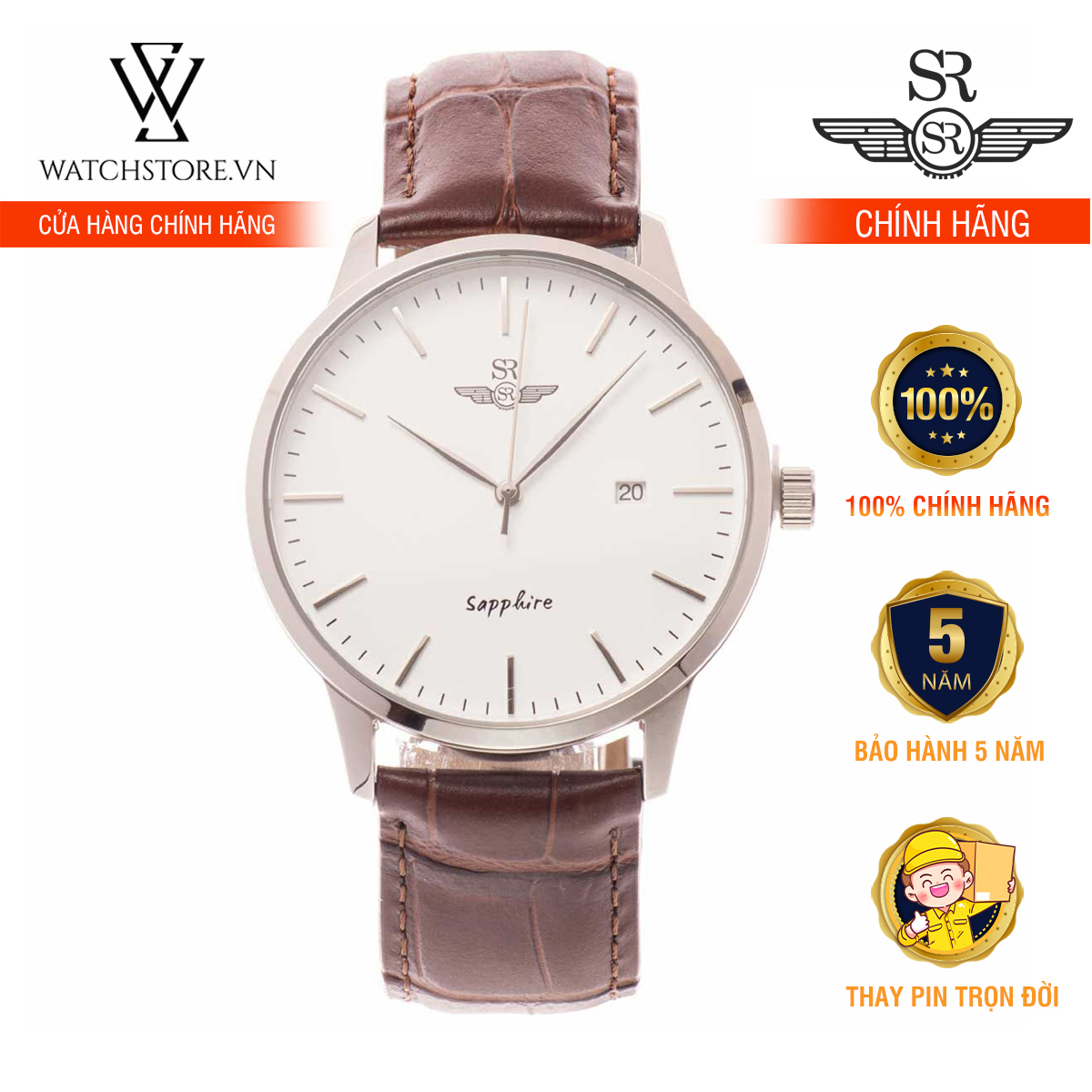 Đồng Hồ Quartz Nam SRWatch Chính Hãng WATCHSTORE SG3001.4102CV Thiết Kế Kính Sapphire 40mm Dây Da Và