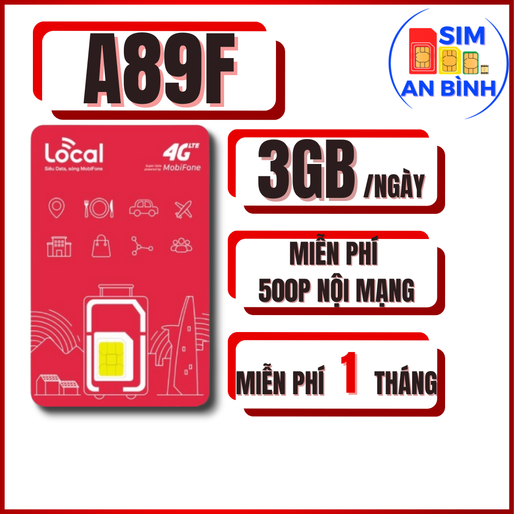Sim 4G Mobifone LOCAL A89F 3GB/NGÀY - MIỄN PHÍ GỌI - Miễn Phí Tháng Đầu - Sim Ngọc Mai - CHƯA KÍCH H