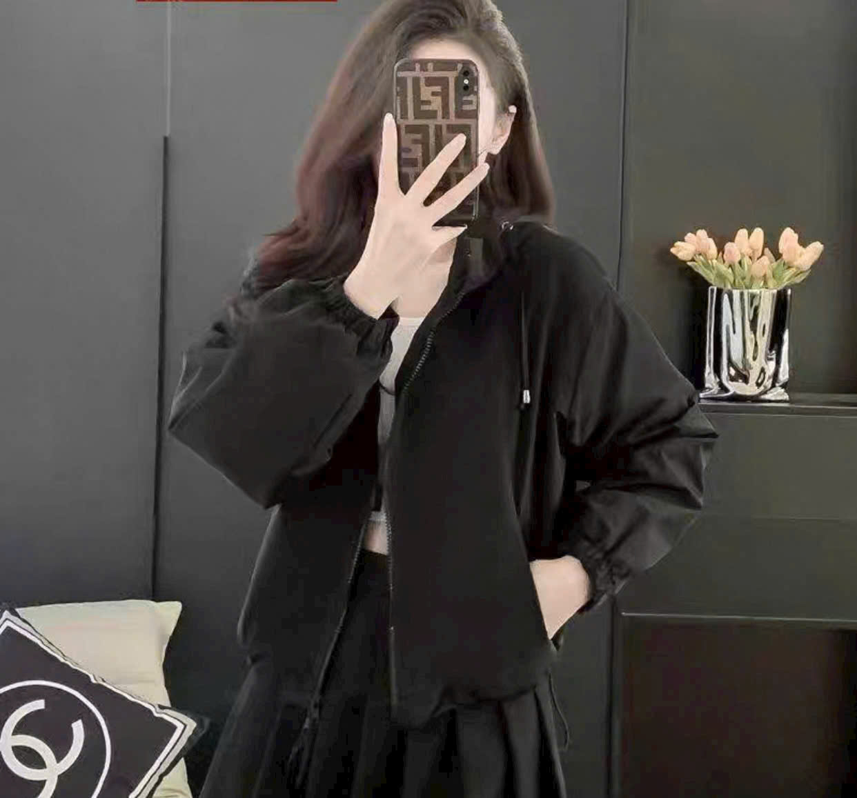 Áo Khoác Nữ Vải Dù 2 Lớp Dày Dặn Cổ Cao Phối Nón Trẻ Trung Năng Động_Có Dây Rút Eo Tiện Lợi_UT