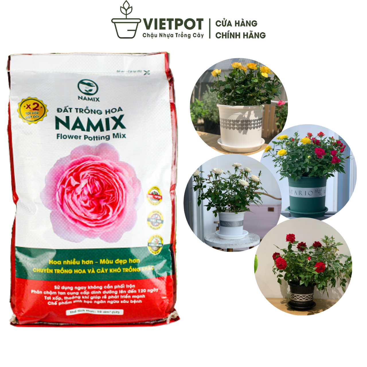 Đất trồng hoa NAMIX 20 lít 9.1kg có nguồn gốc hữu cơ chuyên trồng các loại rau hoa và cây khó trồng 