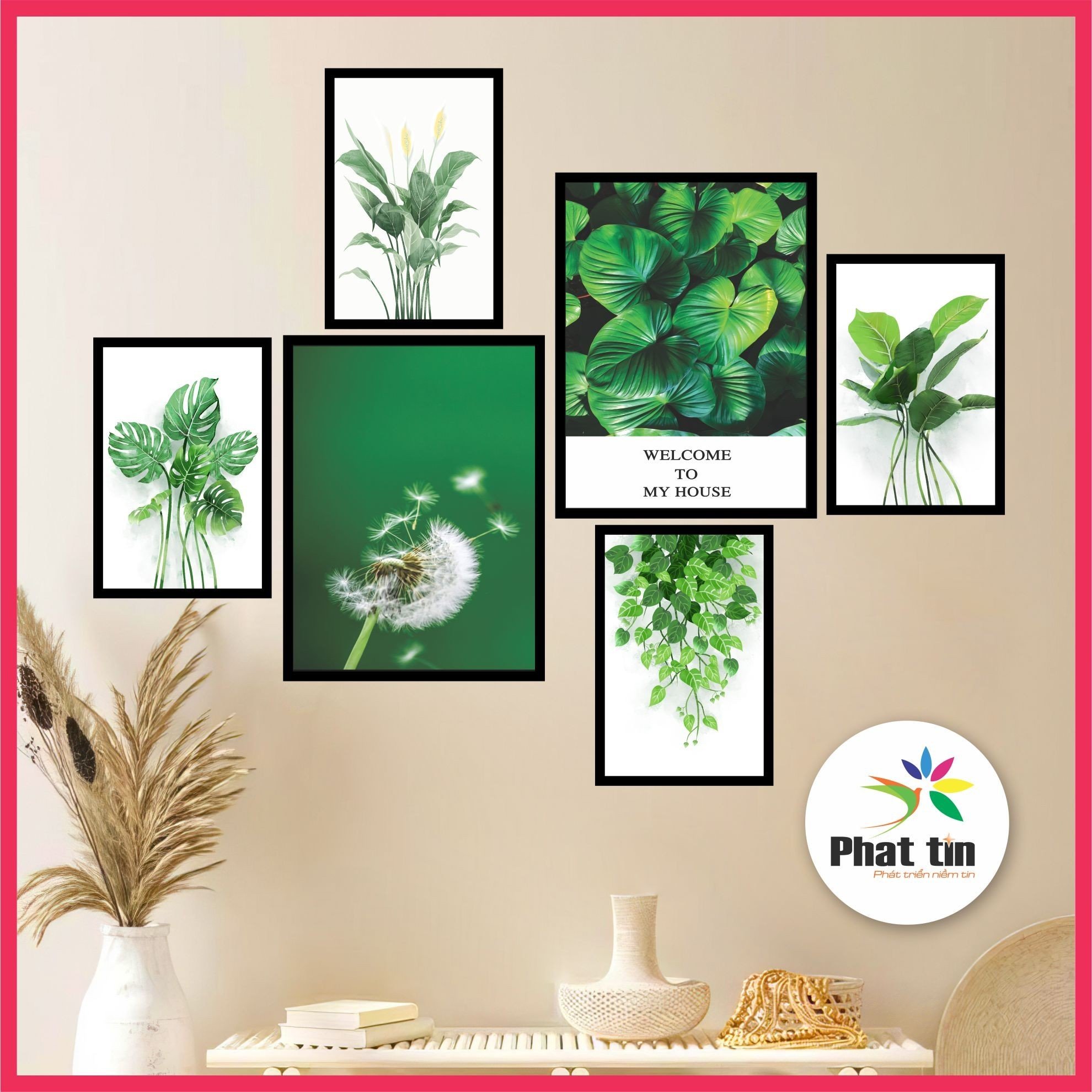 Bộ 6 tranh dán tường hiện đại treo tường có sẵn keo dán chắc chắn. tranh decor Phát Tín trang trí ph