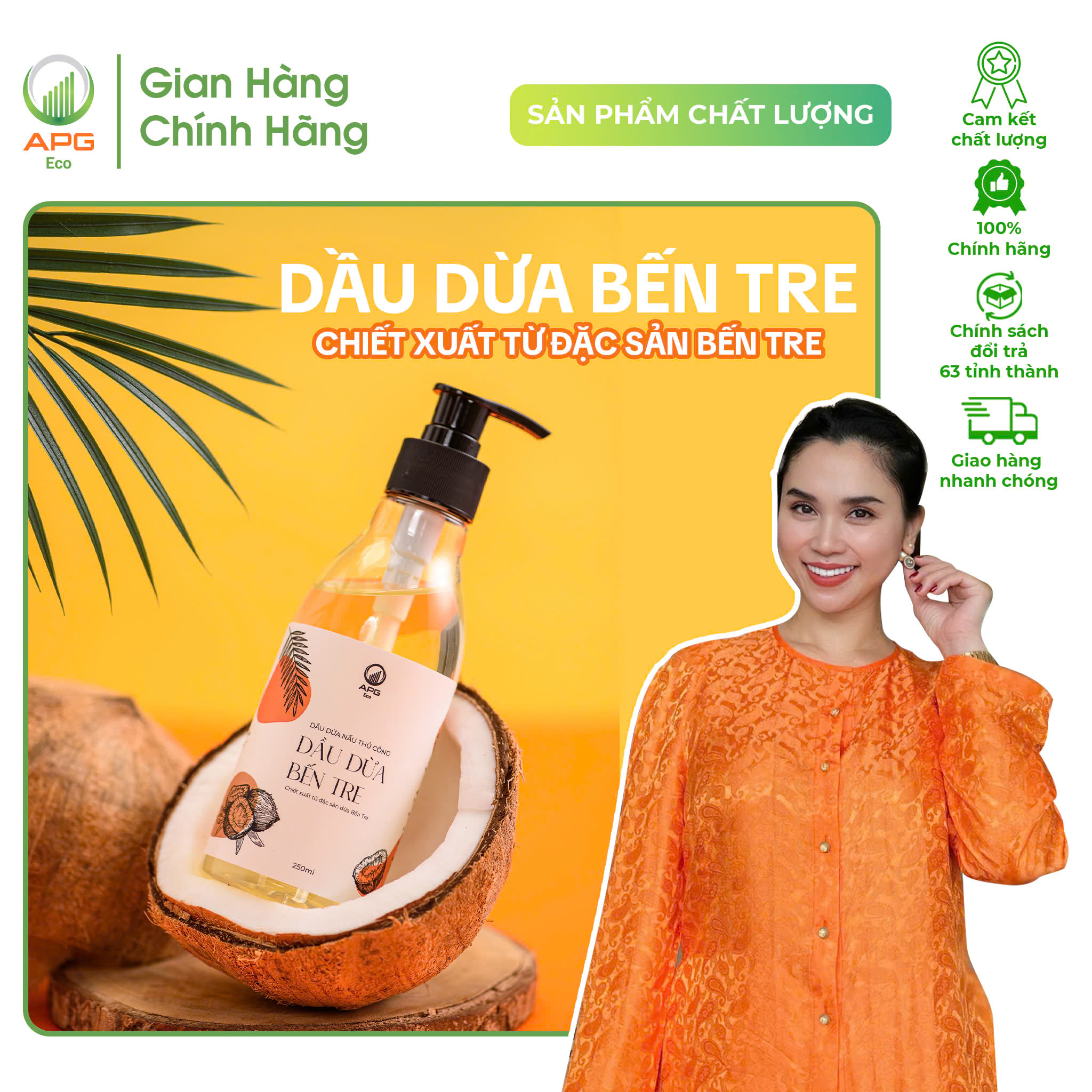 Dầu Dừa Nấu Thủ Công APG ECO Chiết Xuất Từ Đặc Sản Bến Tre Chai 250ML