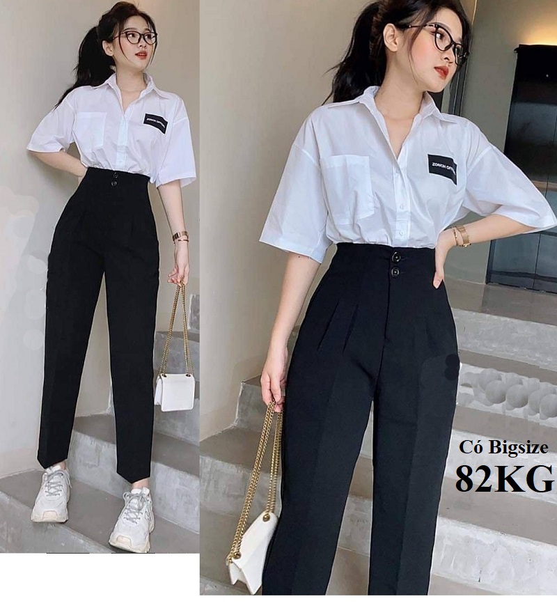 2 Khuy Quần Tây Học Sinh Nữ Lưng Cao Thời Trang Vải Tuyết Mưa có Big Size 85Kg over size có màu xanh