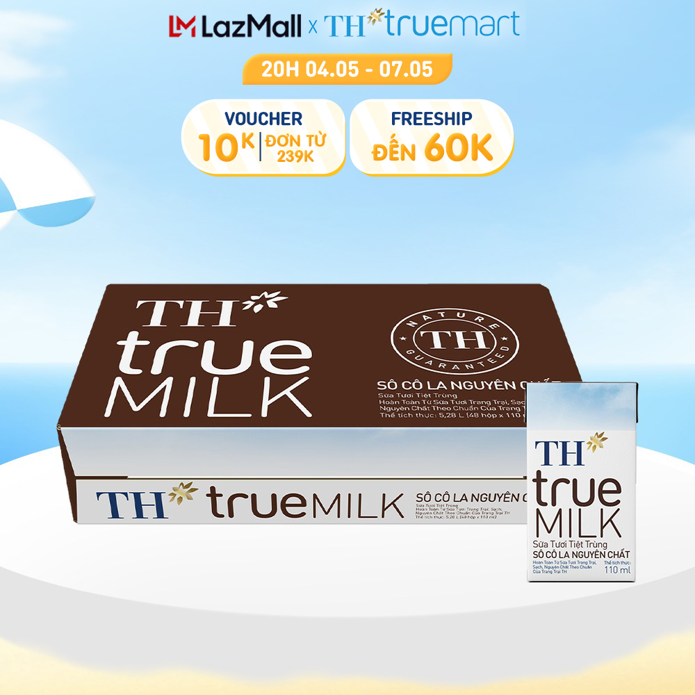 [Mua 12 tặng 1 quy đổi giảm 7%] Thùng 48 hộp sữa tươi tiệt trùng TH true MILK sôcôla nguyên chất 110