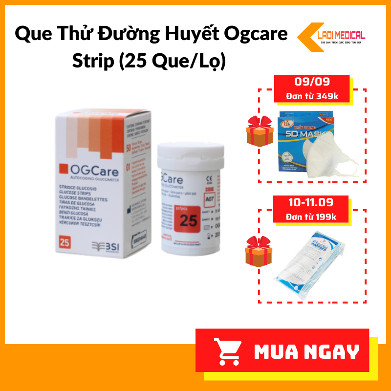 [Hcm][Mua 2 Tặng 100 Miếng Tẩm Cồn] Que Thử Đường Huyết Ogcare Strip (25 Que/Lọ)