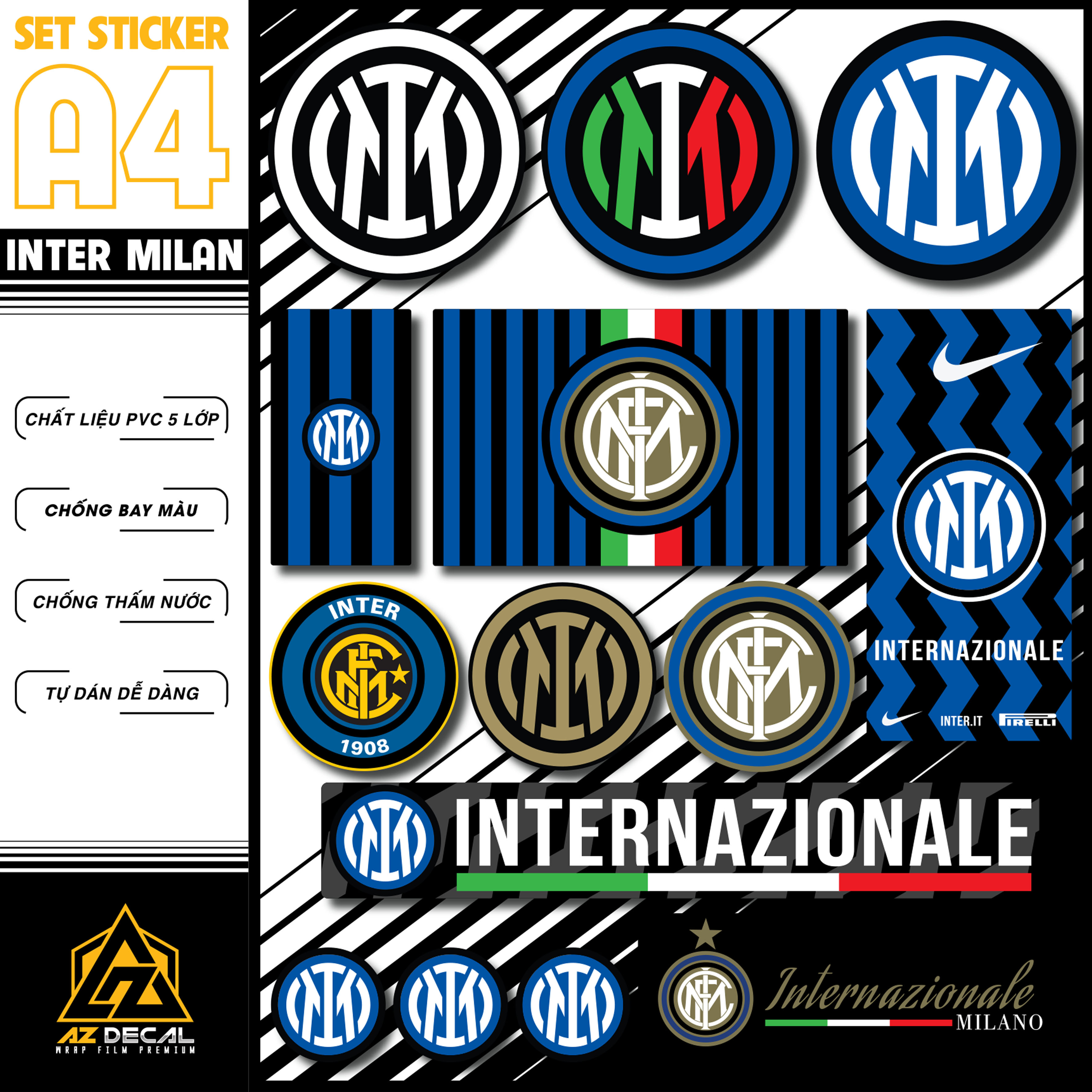 Sticker Bóng Đá CLB Inter Milan Dán Tem Xe Dán Nón Điện Thoại Laptop - Logo Inter Chất Liệu Chống Th