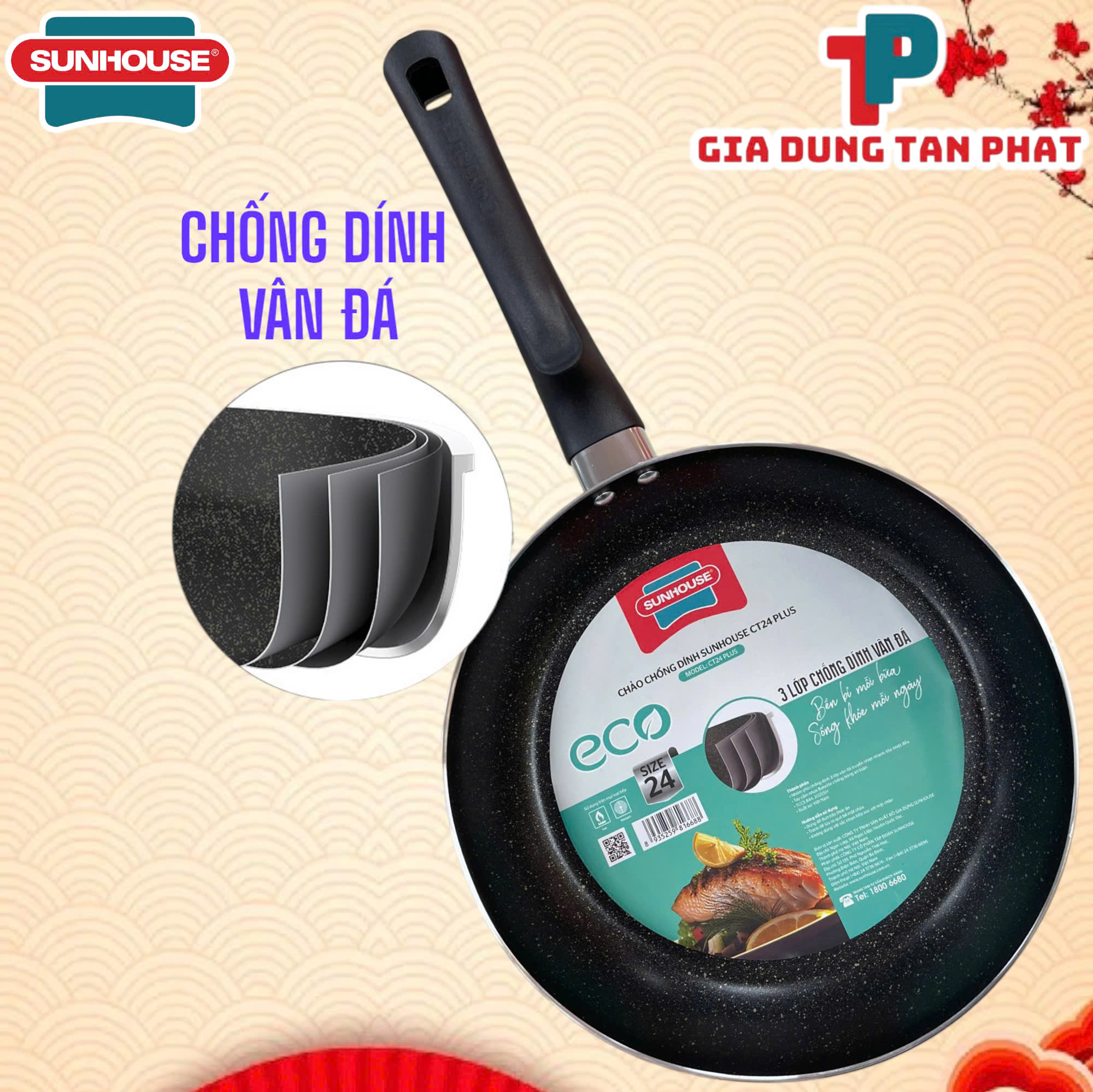 CHẢO CHỐNG DÍNH VÂN ĐÁ SUNHOUSE ĐỦ SIZE