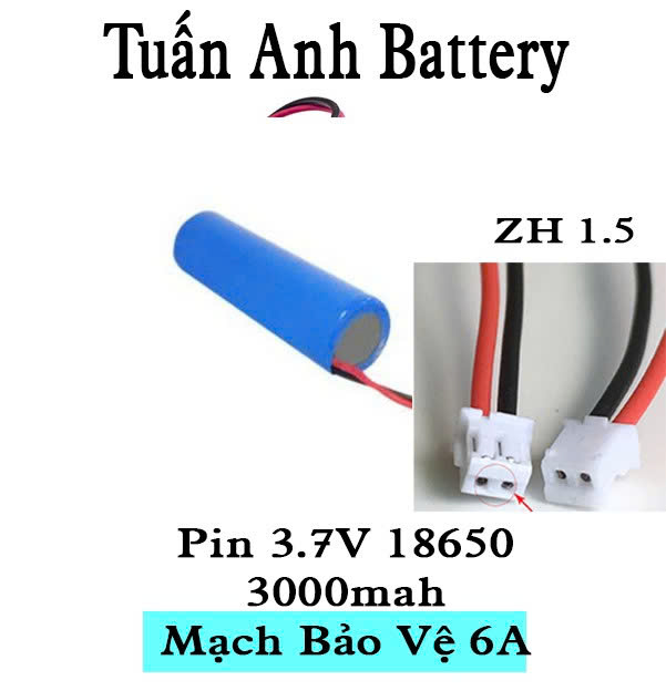 Pin sạc 18650 3.7 - 4.2v 3000mah Kèm Jack PH 2.0 Và Mạch Bảo Vệ 3A dùng cho đèn tích điện loa mini q