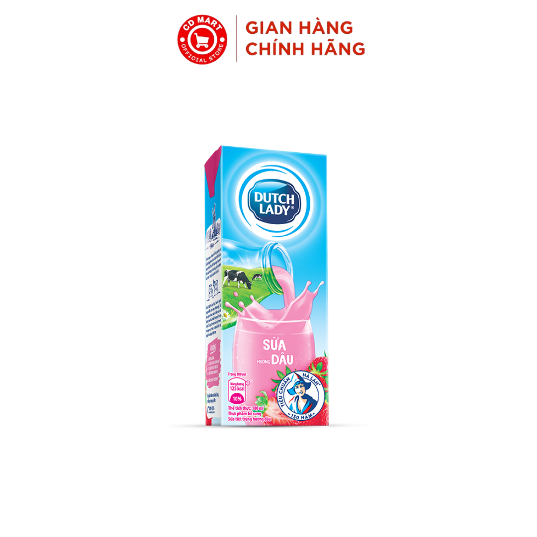 Thùng 48 hộp sữa tươi tiệt trùng Cô Gái Hà Lan Dutch Lady hương dâu (180ml)