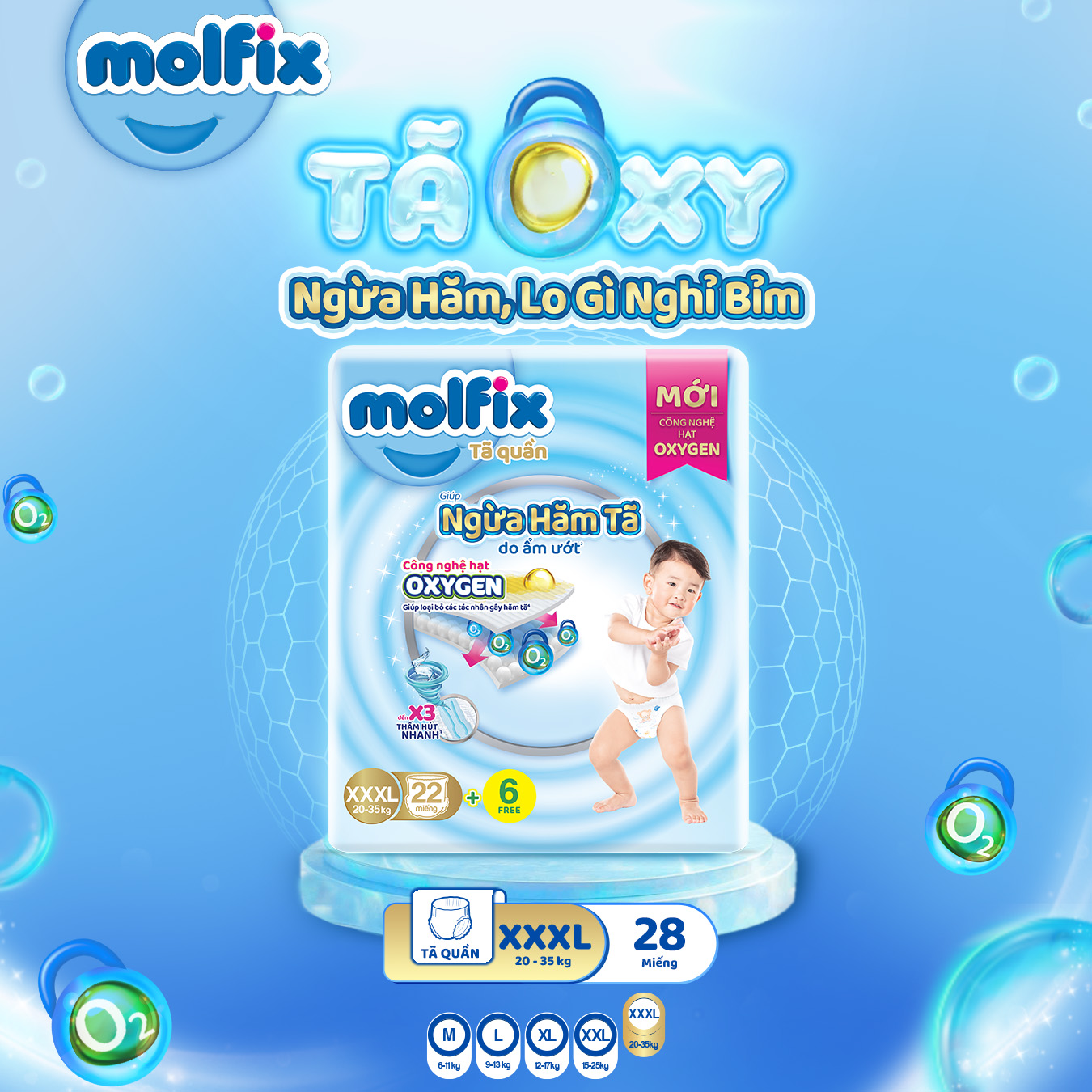 Tã Quần Molfix Oxygen Super Jumbo XXXL28