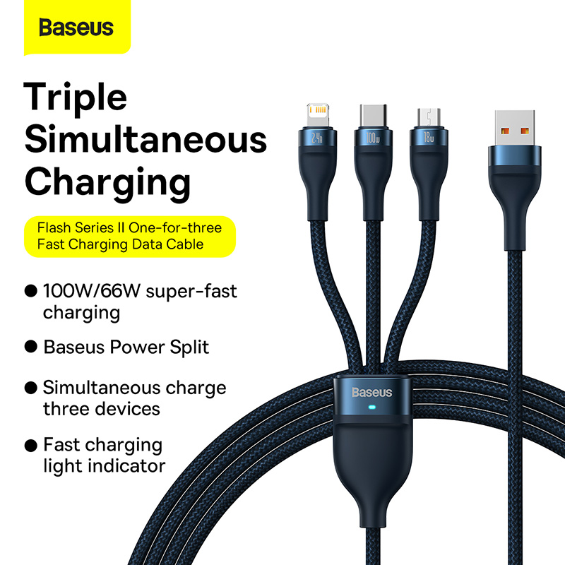 Cáp USB Baseus 1.2M 3 Trong 1 Dây Cáp USB Type C Cho iPhone 14 13 Pro Max 12 11 PD 100W Dây USB-C Mi