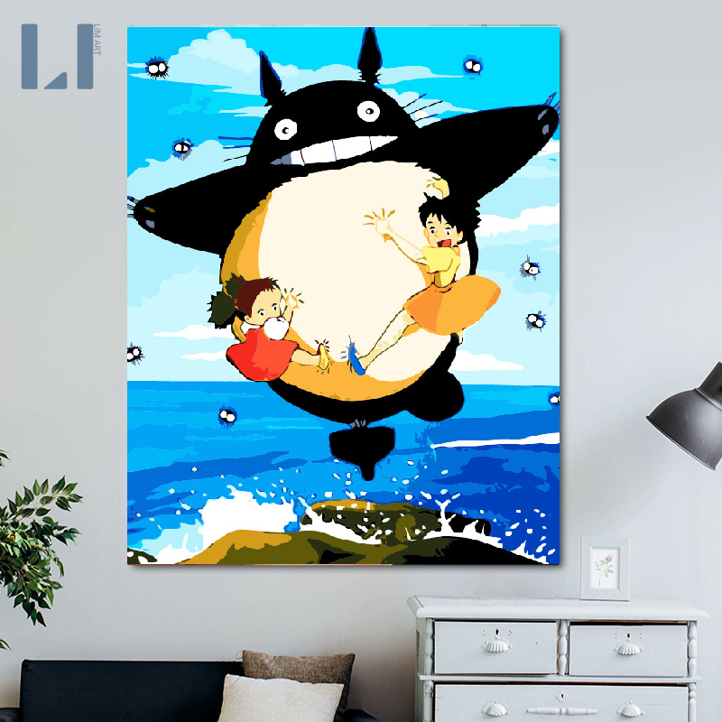 Tranh sơn dầu số hoá có khung LIM Art -Tranh tô màu theo số hoạt hình Ghibli Totoro