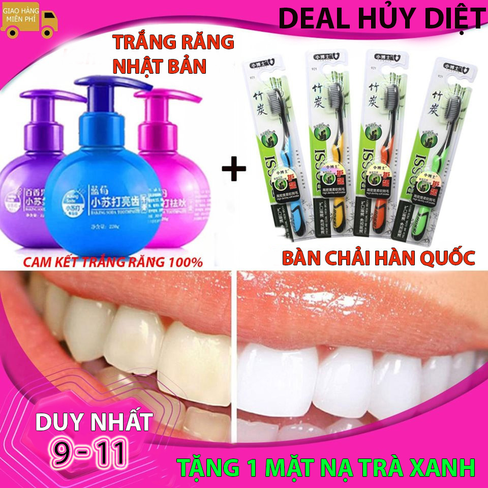 Combo Bộ Kem Trắng Răng Nhật Bản Công Nghệ Làm Sạch Nano Tẩy Vết Ố Trên Răng Hiệu Quả Cho Hàm Răng Trắng Và Bàn Chải Than Hoạt Tính Hàn Quốc Borial Korea