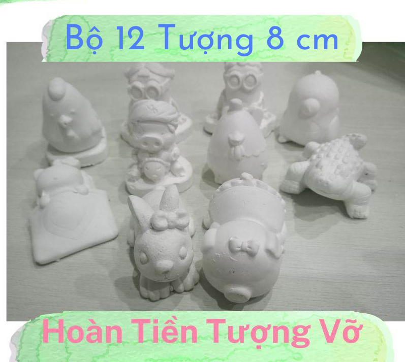 Bộ 12 Tượng Tô Size 8cm TẶNG 12 màu + 2 Cọ + Khay