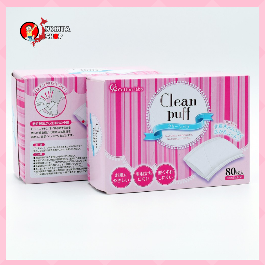 Combo 2 Hộp Bông Tẩy Trang Clean Puff Cao Cấp Số 1 Nhật Bản Hộp 80 Miếng