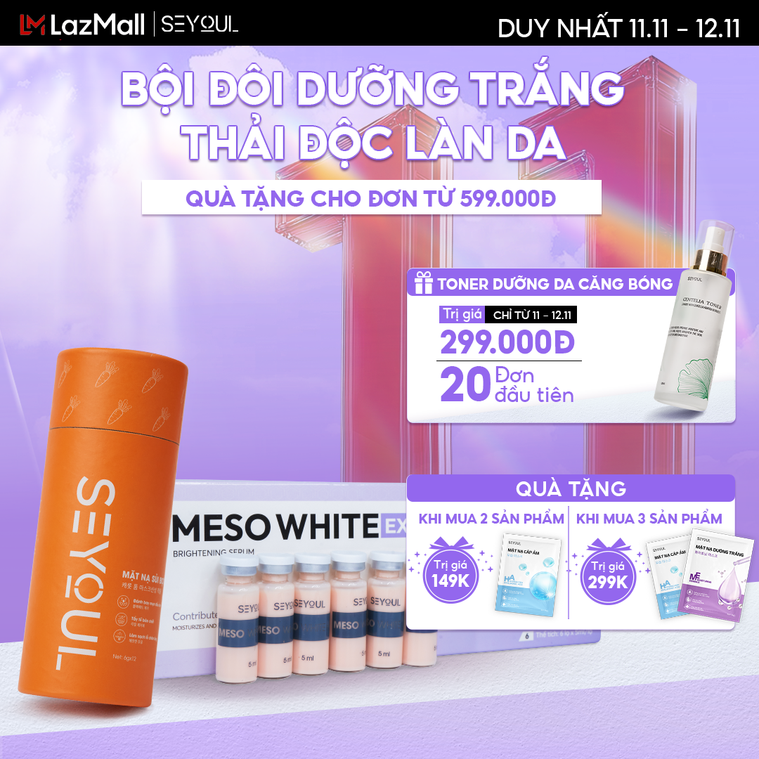 Bộ Đôi Dưỡng Trắng Thải Độc Làn Da SEYOUL - Tinh chất dưỡng trắng Meso White & Mặt nạ cà rốt