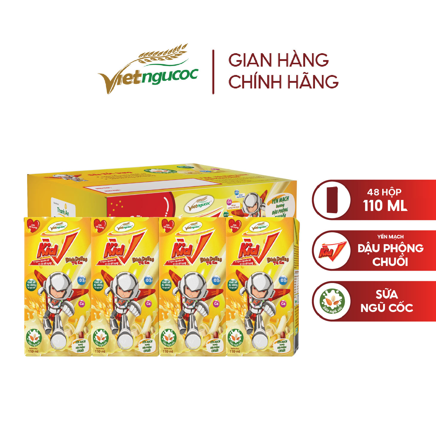 (SALE SỐC 50%) Thùng 48 Hộp Sữa Tốt Bụng VKID Yến Mạch Chuối - Đậu phộng 110ml Thơm NGon Cho Bé