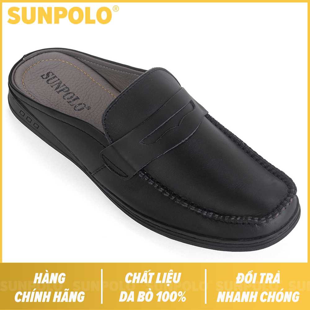 Dép sapo nam da bò SUNPOLO SPO197 (Đen) Có size 44