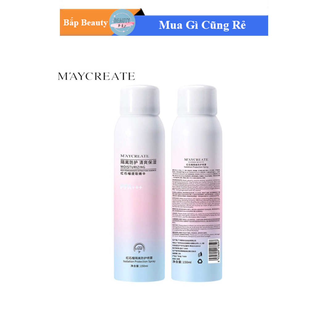 [HCM]Xịt Chống Nắng Trắng Da Maycreate 150ml Spf35