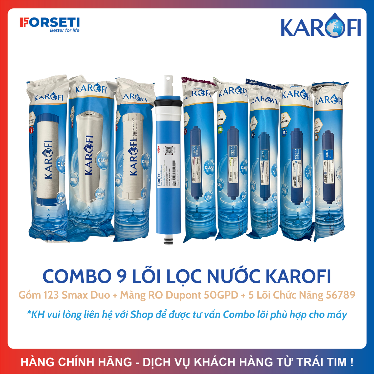 Combo 9 lõi lọc nước Karofi chính hãng dùng cho máy lọc nước Karofi (123 + RO50 + 56789)