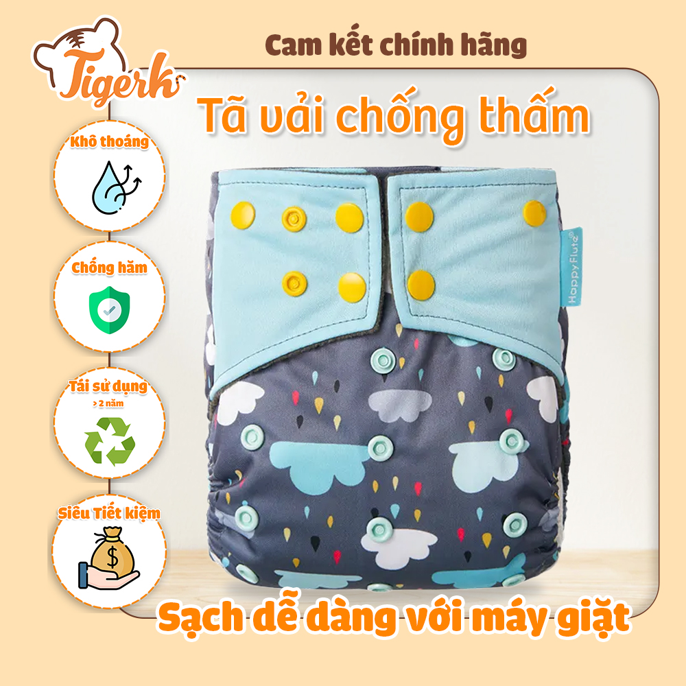 Bỉm Tã vải Happy Flute Than tre kháng khuẩn 2 rãnh chống tràn dành cho bé từ 3 - 15kg