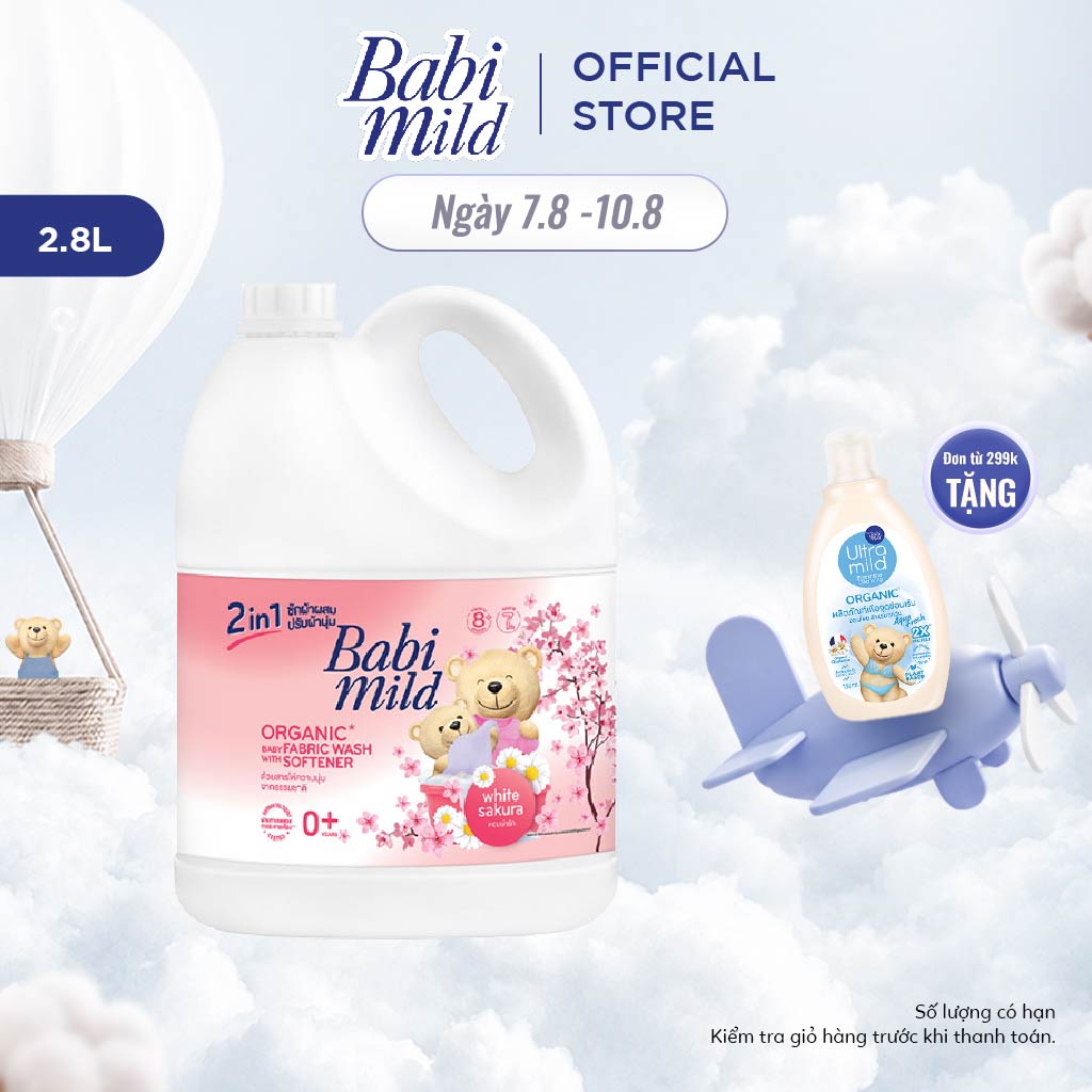 Nước Giặt Xả Cho Bé 2in1 Dịu Nhẹ Babi Mild White Sakura Bình 2800ml