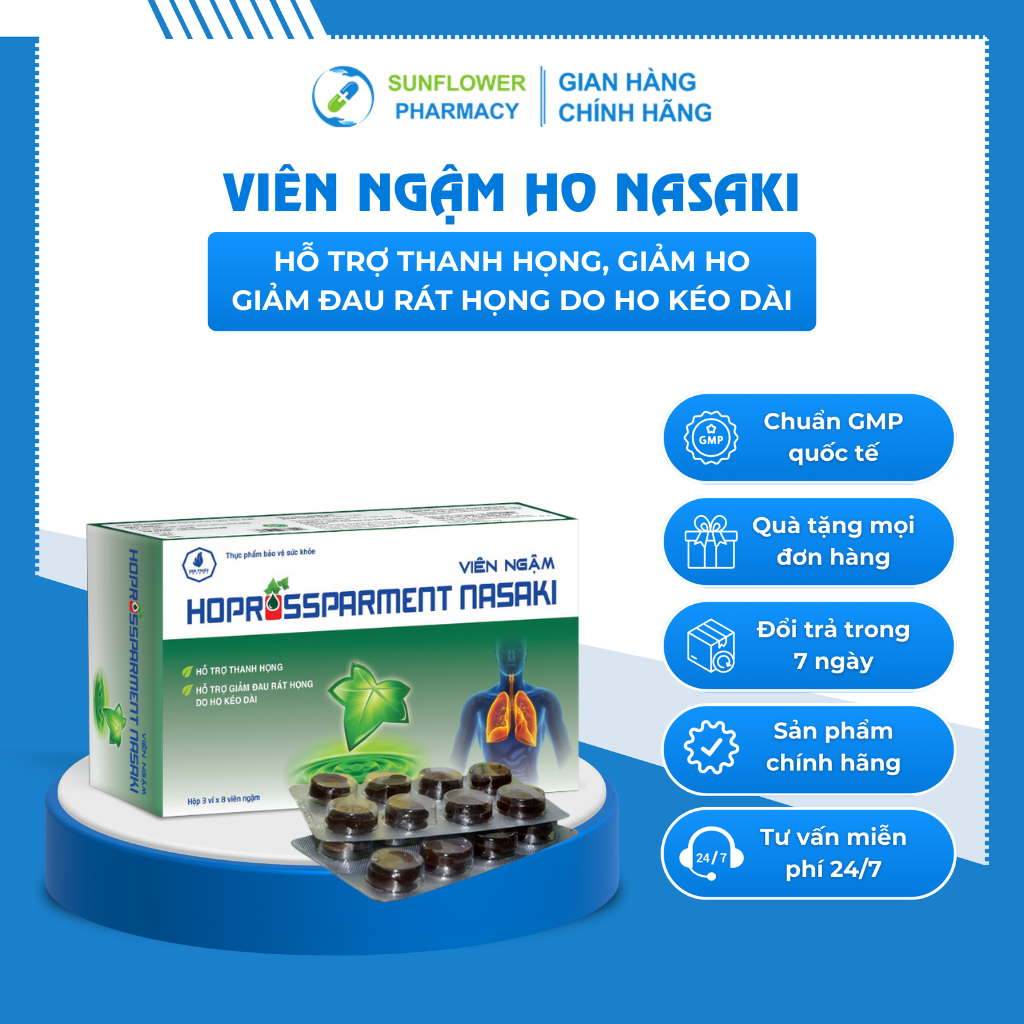 Viên Ngậm Ho PROSSPARMENT NASAKI - Hỗ Trợ Thanh Họng Hạn Chế Ho Nhiều Giảm Đau Họng Do Ho Kéo Dài